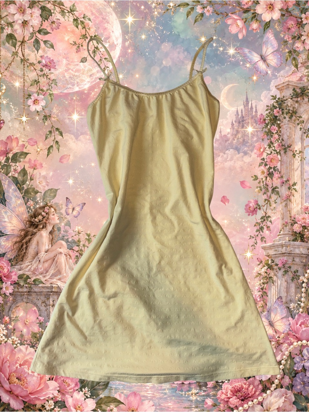 Vintage AKA Y2K Butter Yellow Monogram Slip Mini Dress S